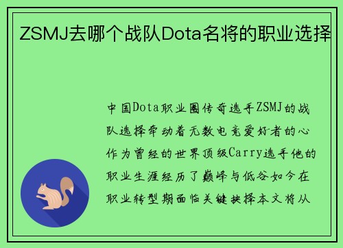 ZSMJ去哪个战队Dota名将的职业选择