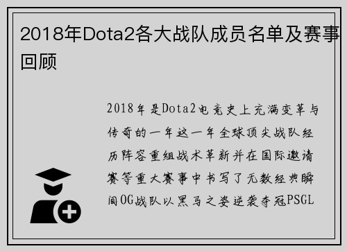 2018年Dota2各大战队成员名单及赛事回顾
