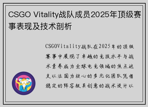 CSGO Vitality战队成员2025年顶级赛事表现及技术剖析